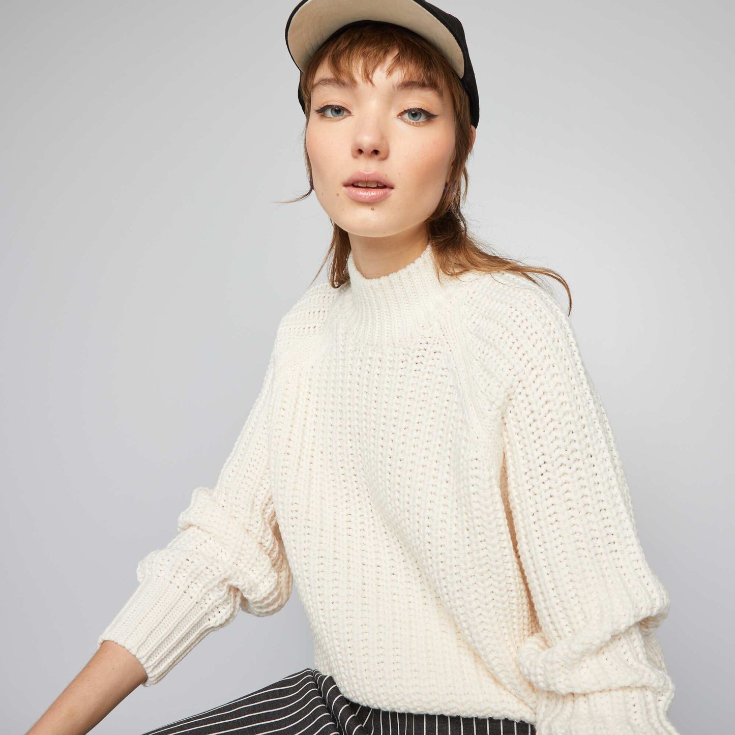 Pull en maille col montant Blanc