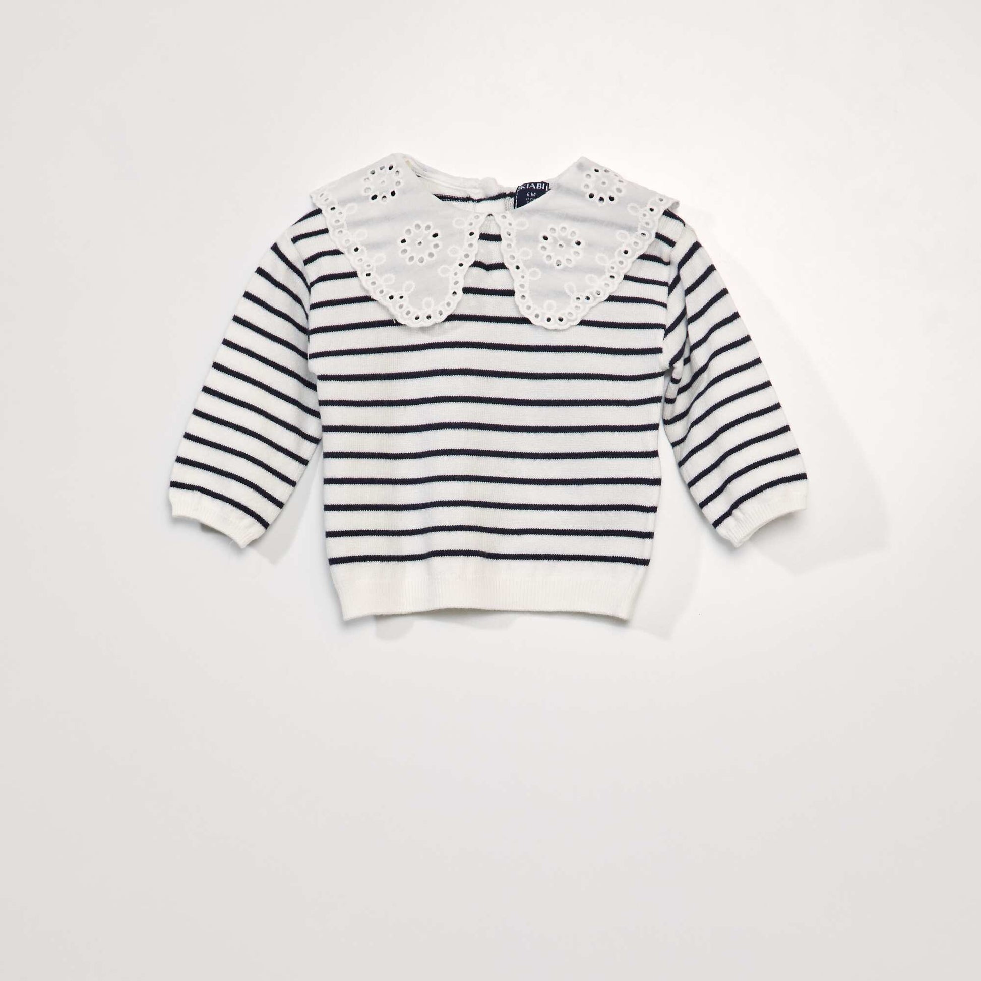 Pull maille douce et col claudine Blanc/noir