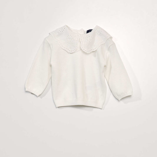 Pull maille douce et col claudine blanc