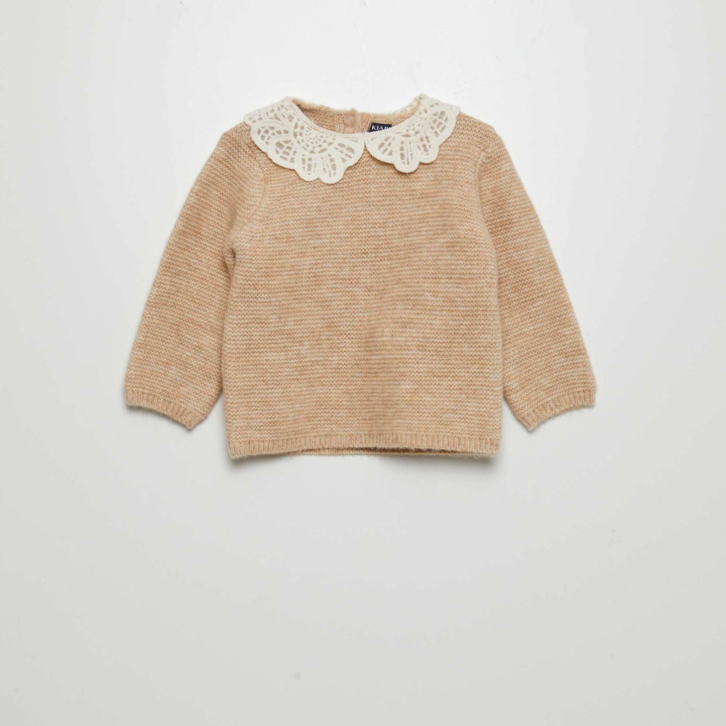 Pull en point mousse avec col fantaisie Beige