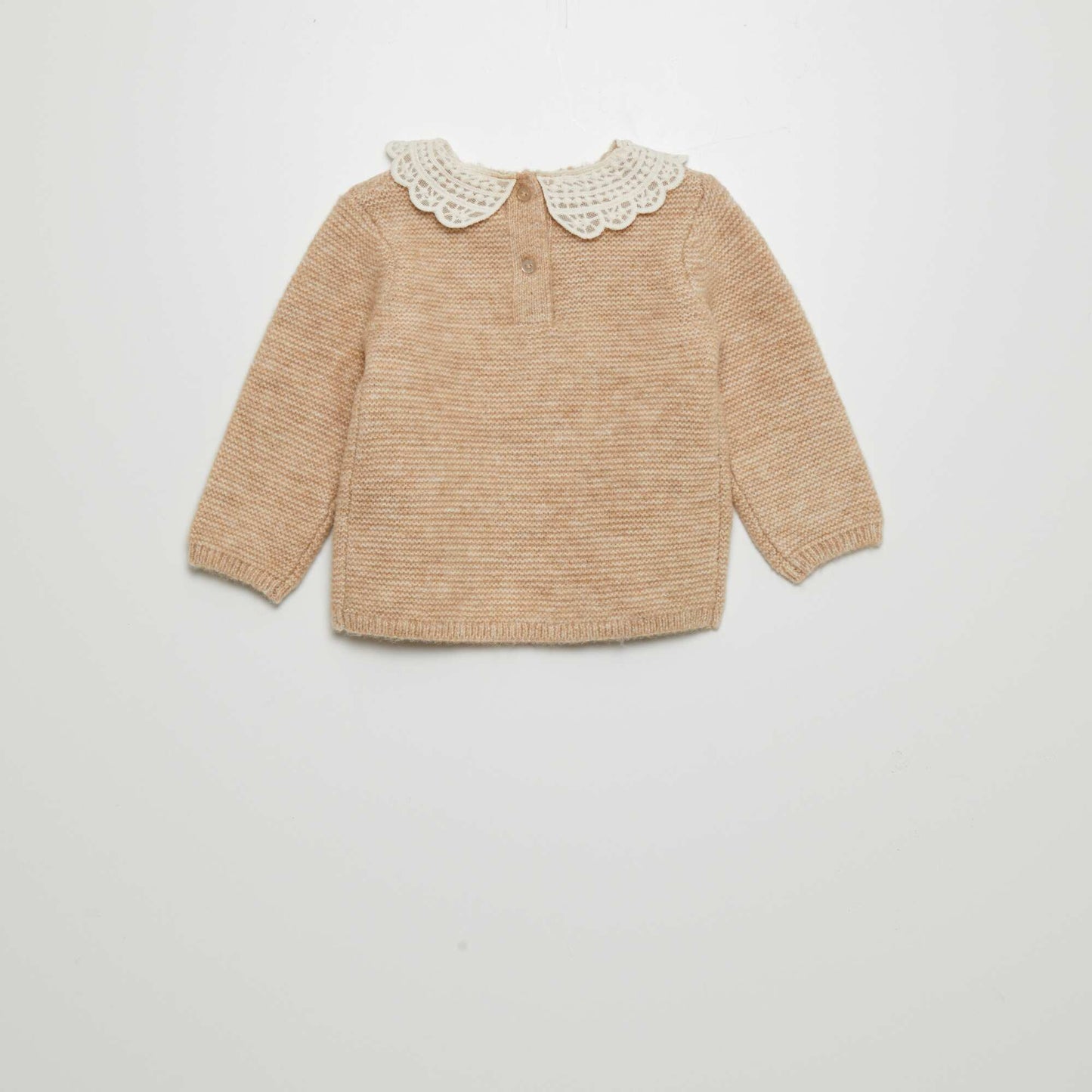 Pull en point mousse avec col fantaisie Beige