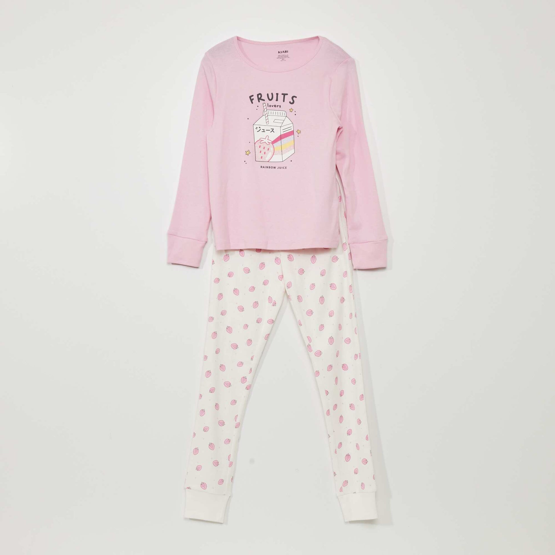 Pyjama long - imprim fraises - 2 pi ces Rose