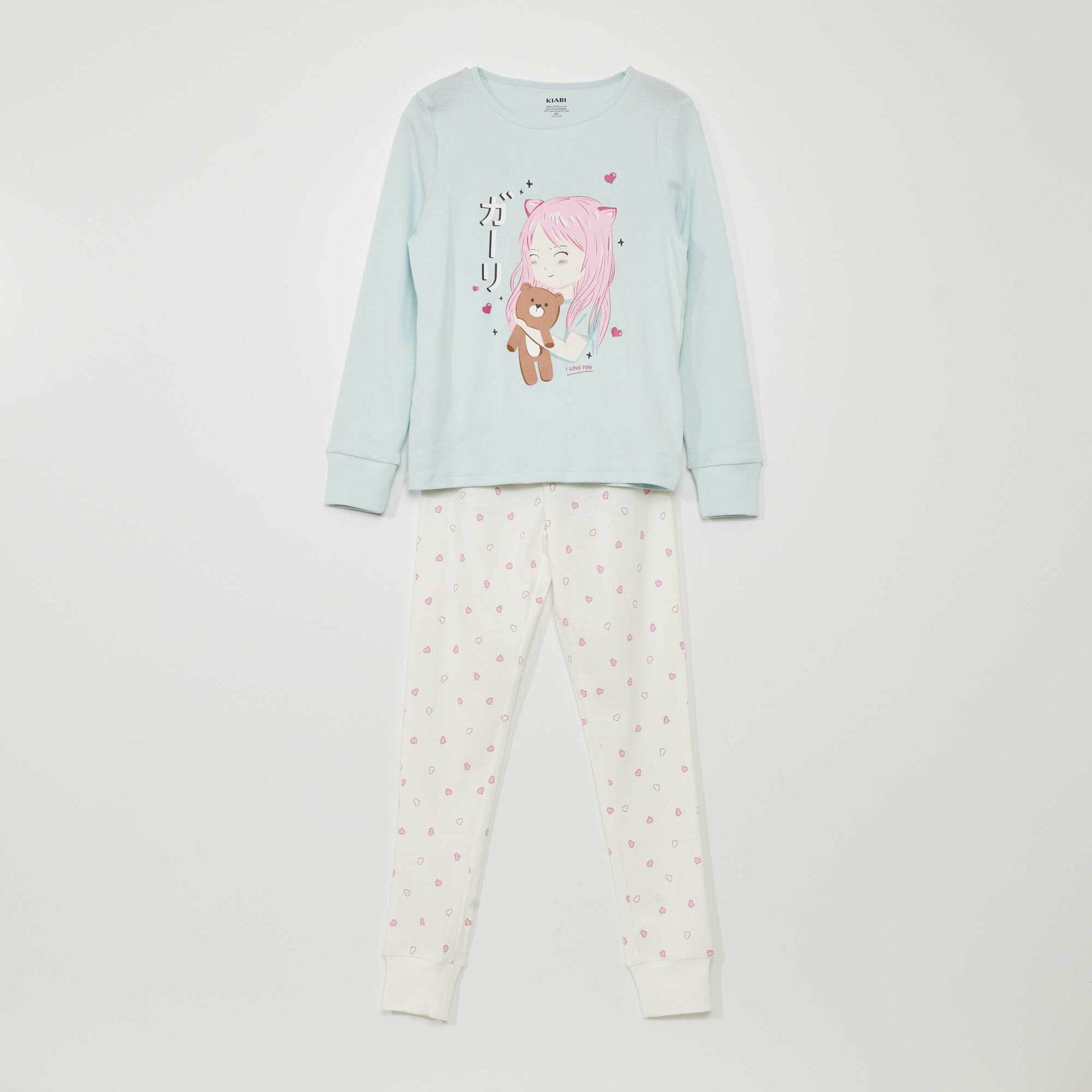 Pyjama long - imprim fraises - 2 pi ces Bleu