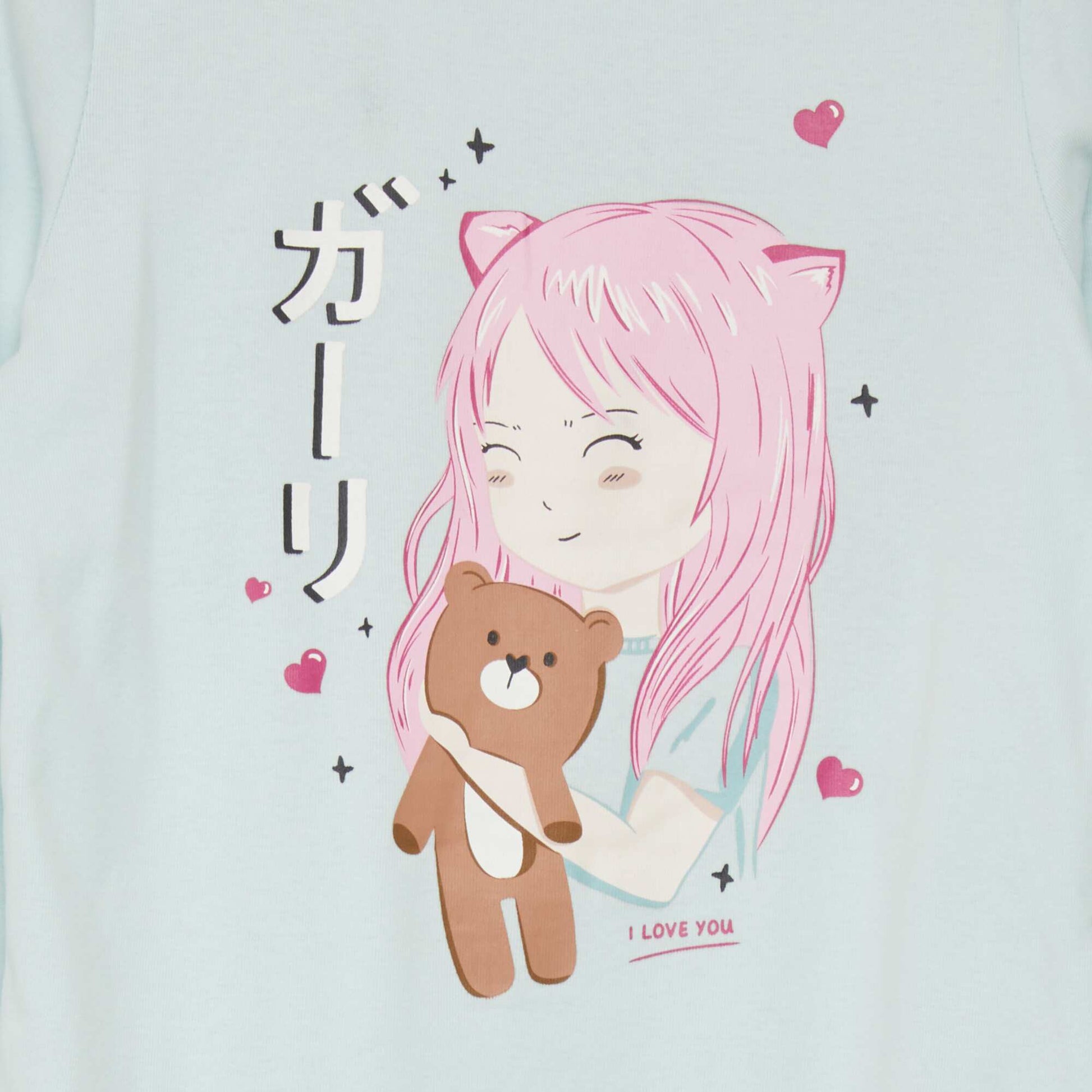 Pyjama long - imprim fraises - 2 pi ces Bleu