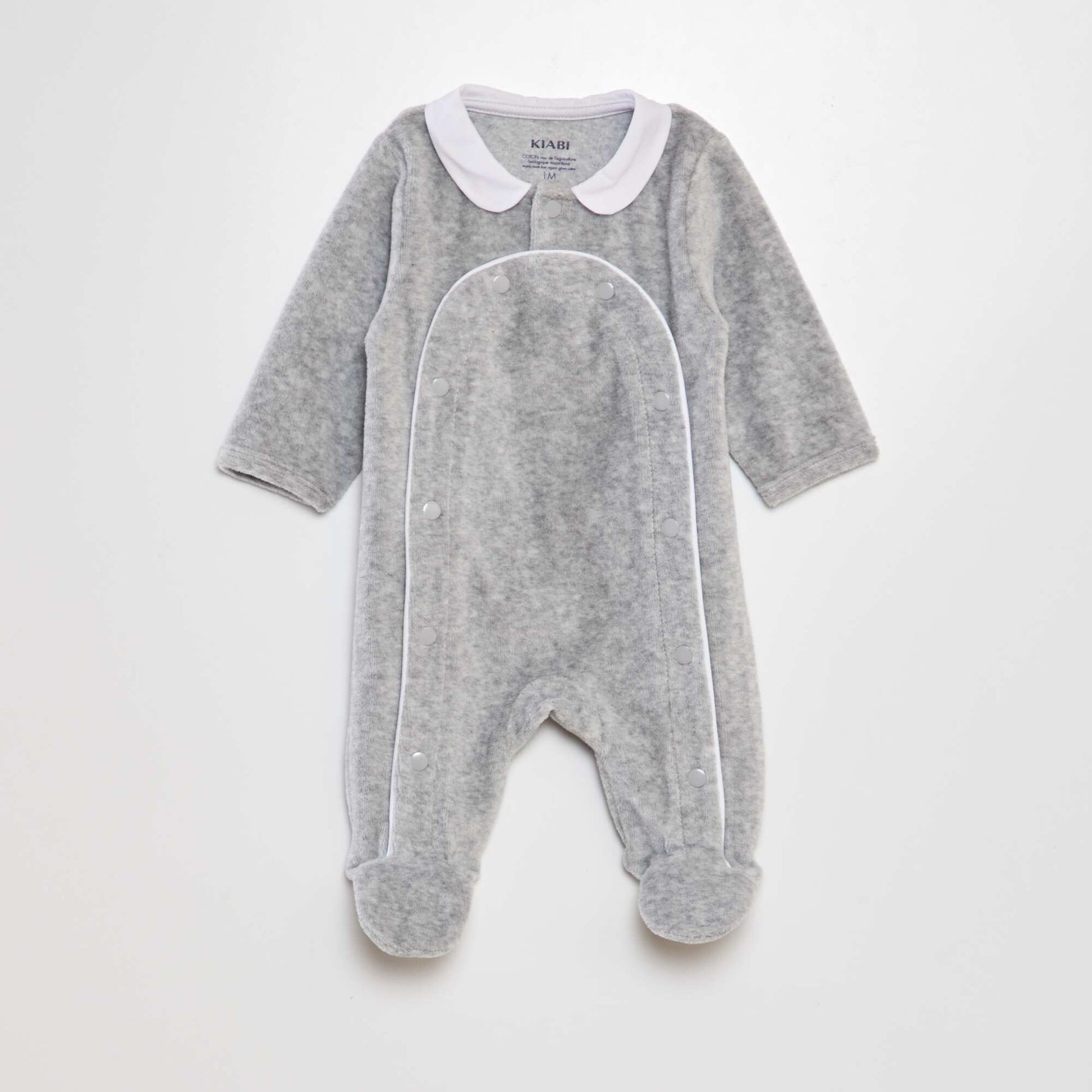 Pyjama en velours col claudine Gris