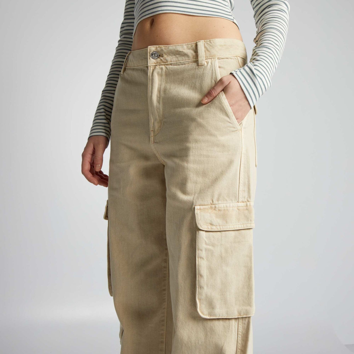 Pantalon straight multipoches beige