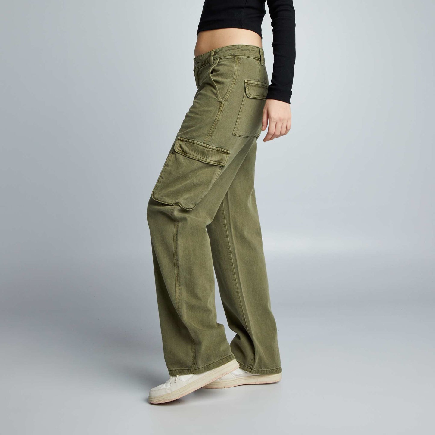 Pantalon straight multipoches Kaki