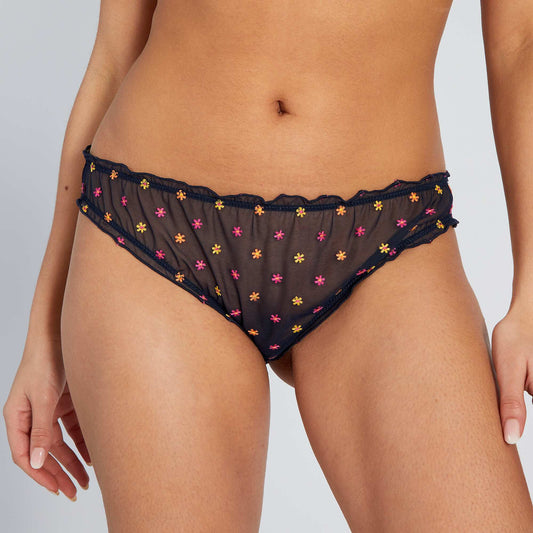 Tanga bloomer en tulle brod bleu marine