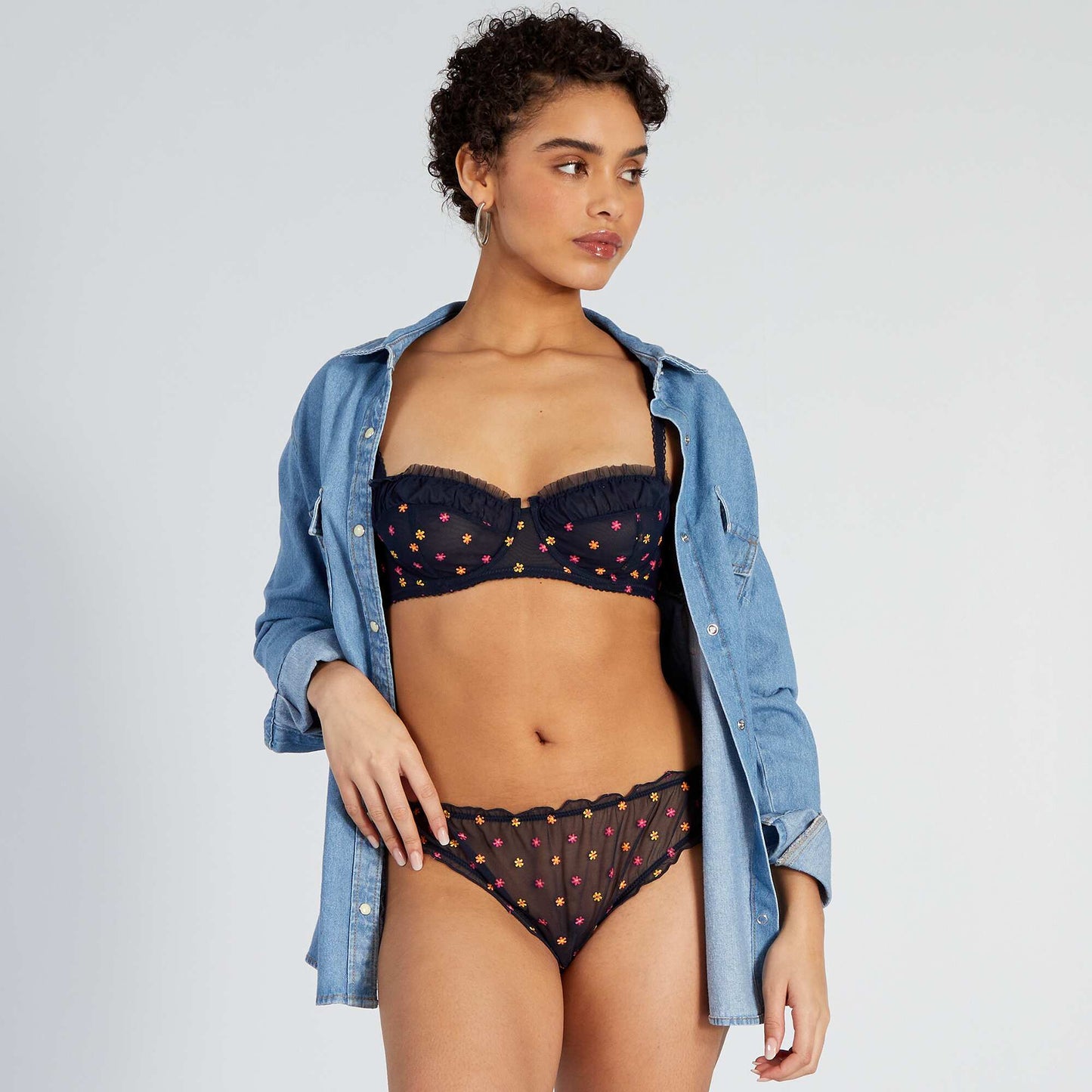 Tanga bloomer en tulle brod bleu marine