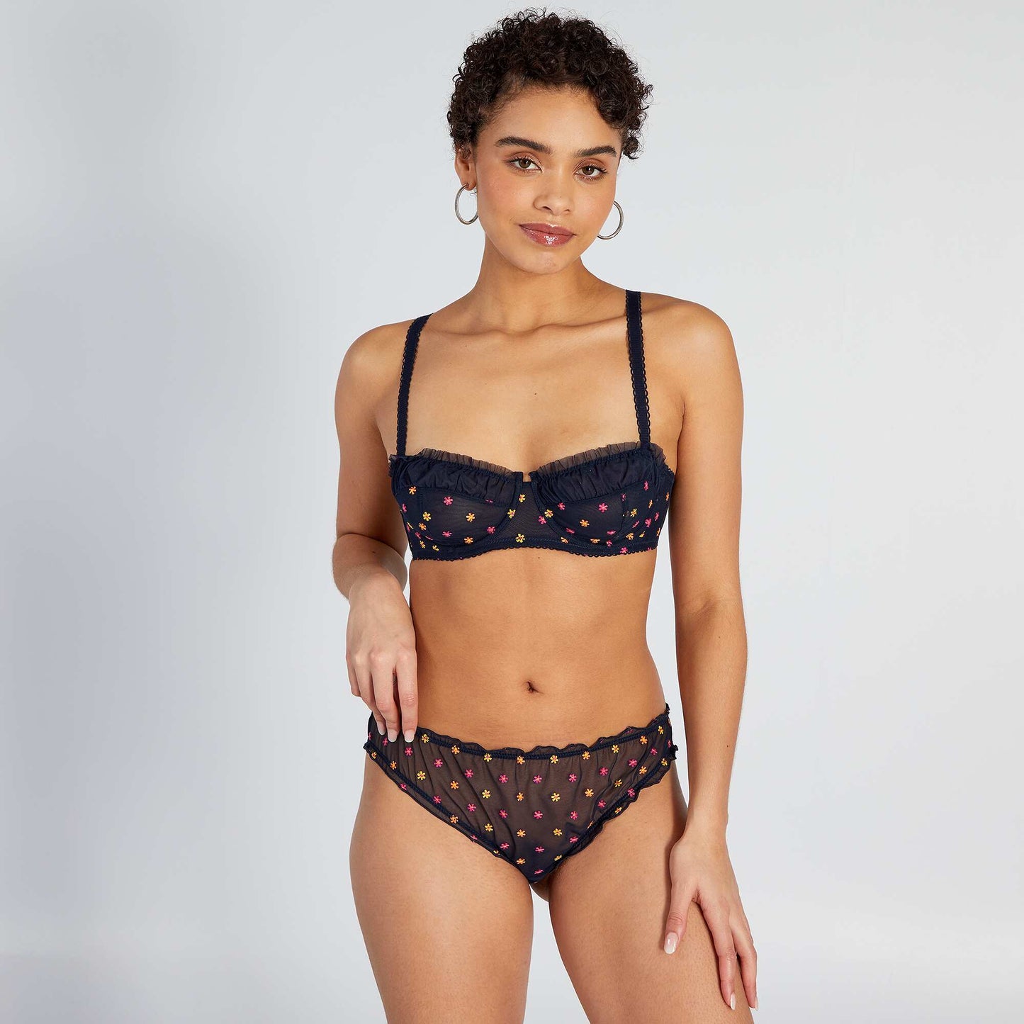 Tanga bloomer en tulle brod bleu marine