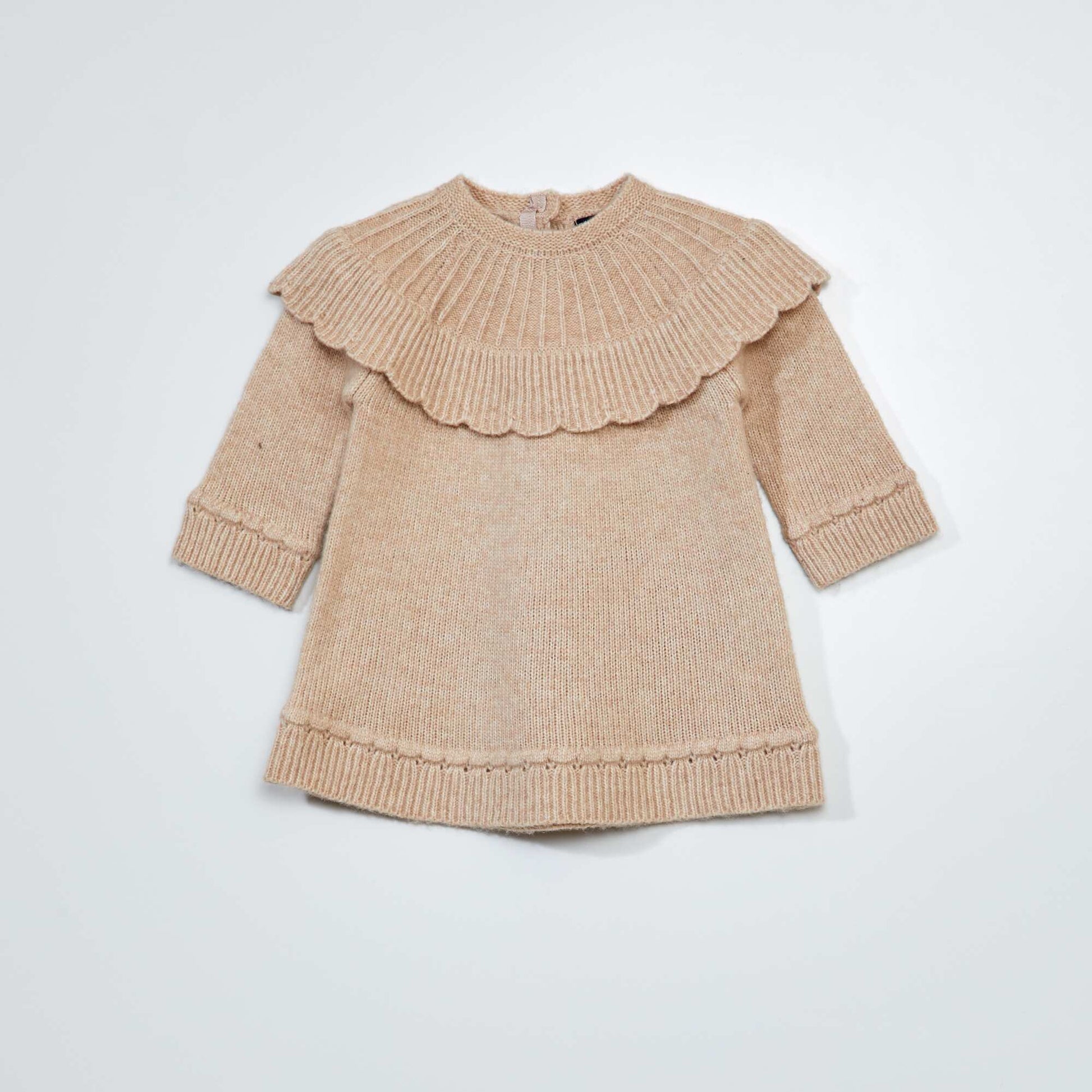Robe en maille tricot avec col fantaisie Beige