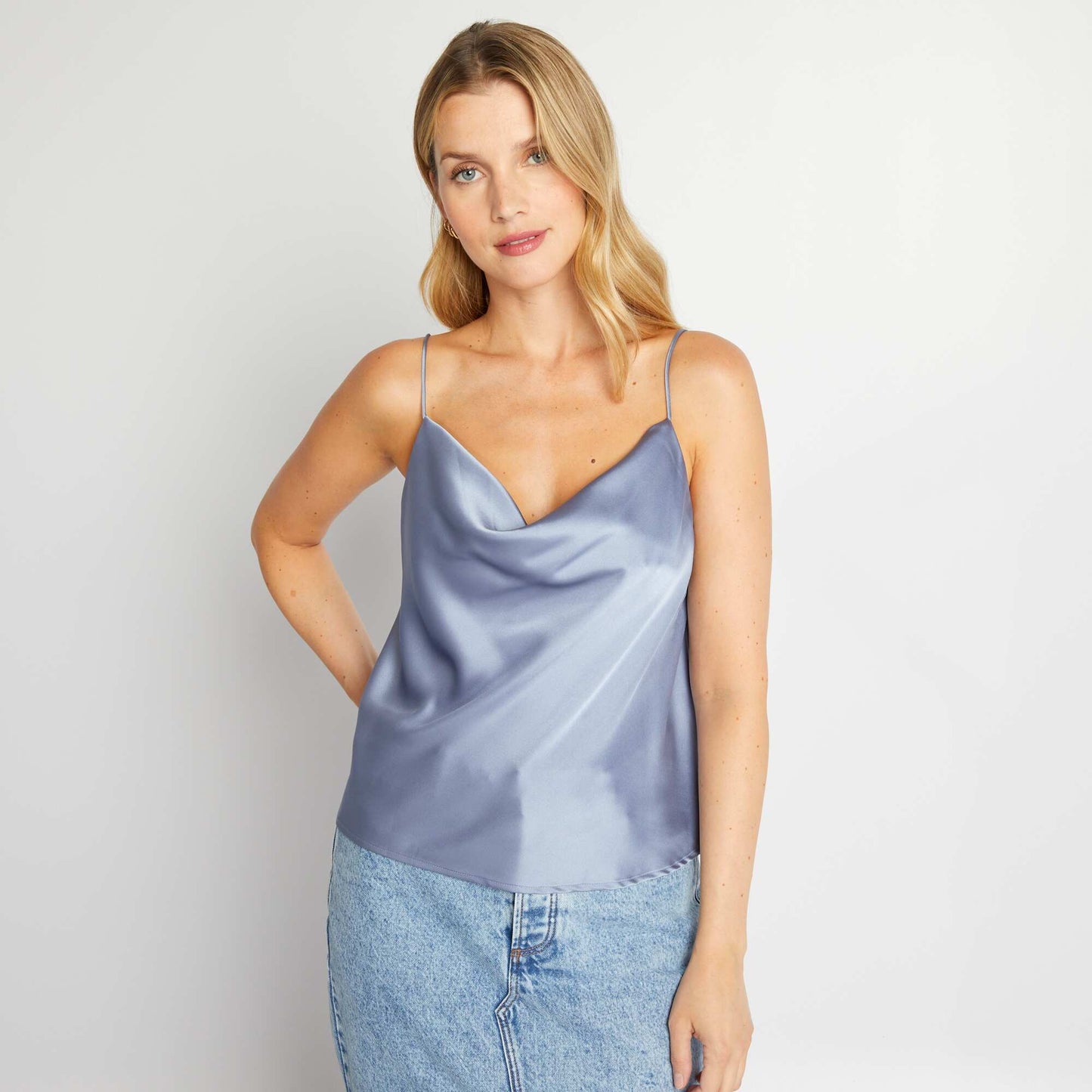 Top satin Bleu