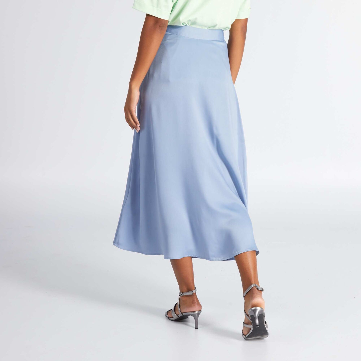 Jupe midi en satin Bleu