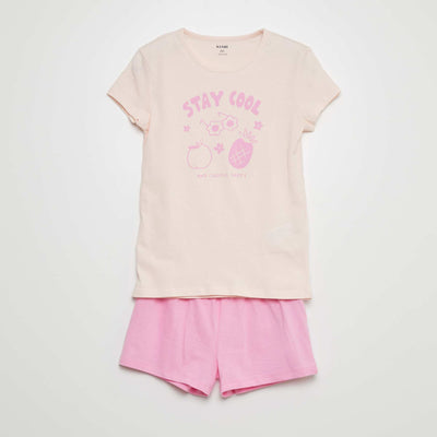 Ensemble pyjama court imprim - 2 pi ces Rose