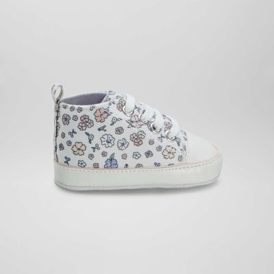 Baskets montantes en toile fleuries Ecru