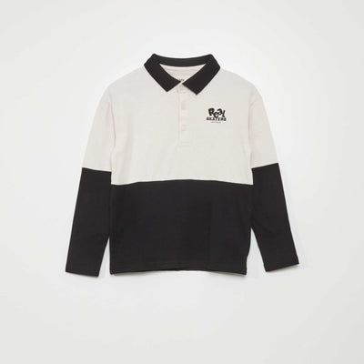 Polo manches longues Blanc/noir
