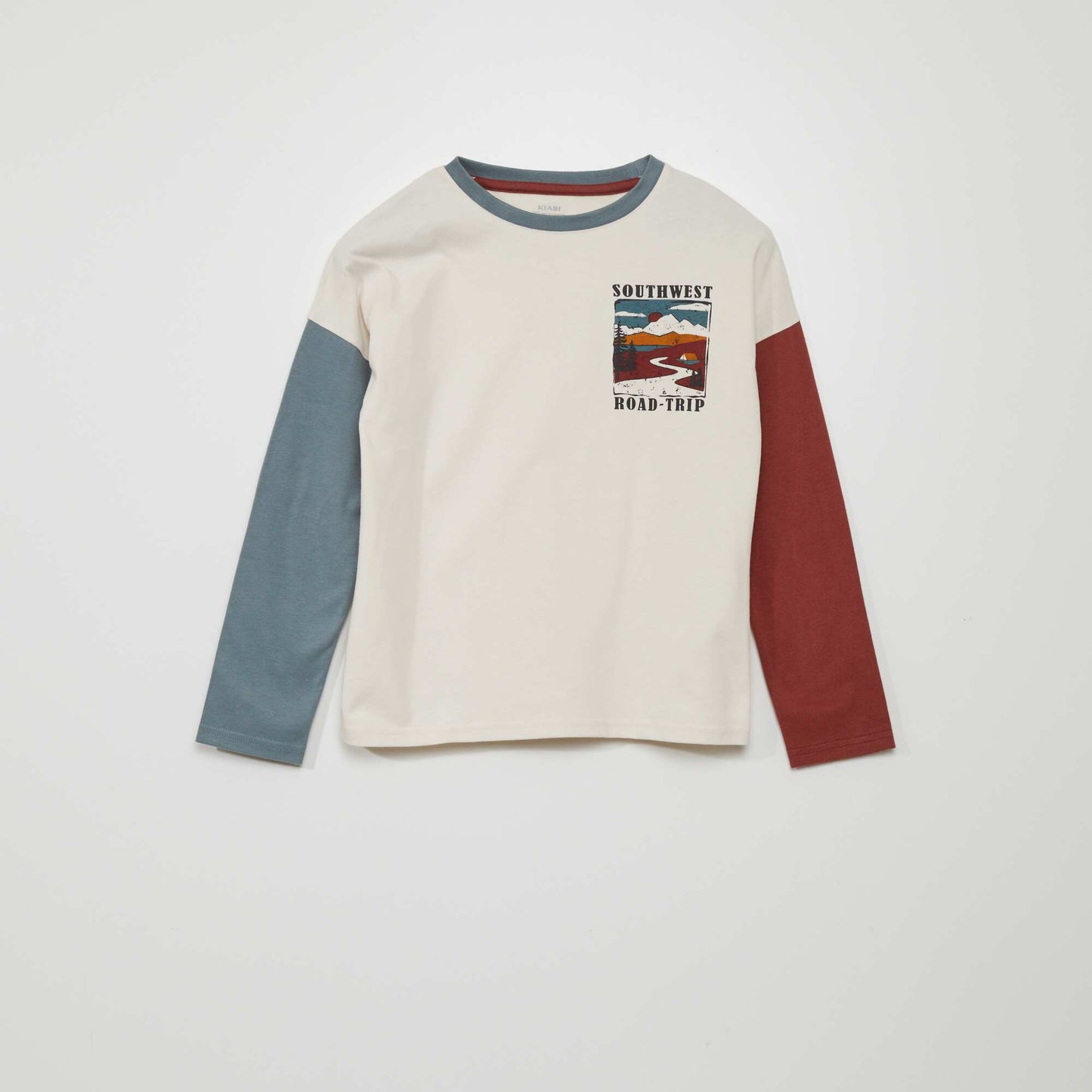 Tee-shirt manches longues tricolore Beige/bordeaux/bleu