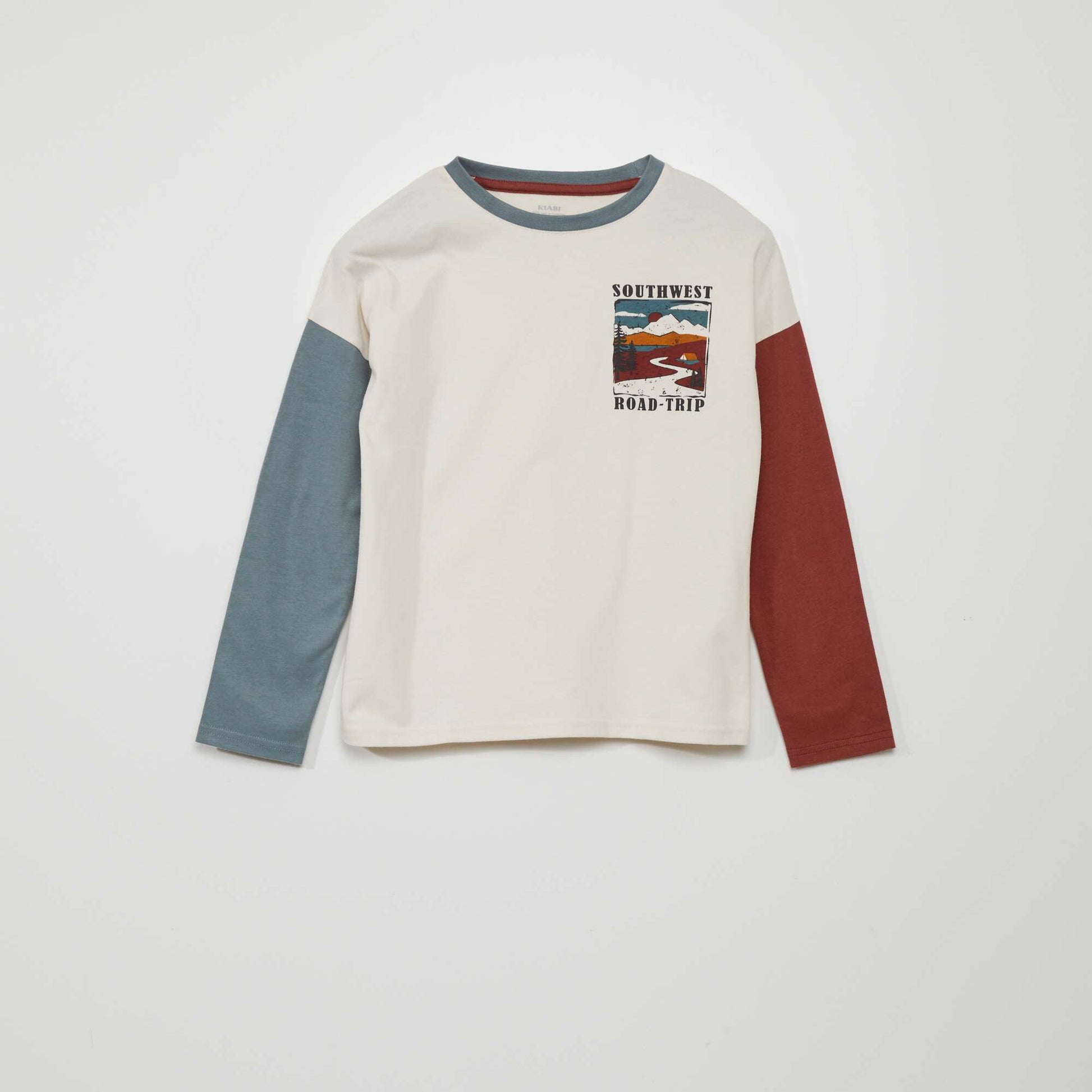 Tee-shirt manches longues tricolore Beige/bordeaux/bleu
