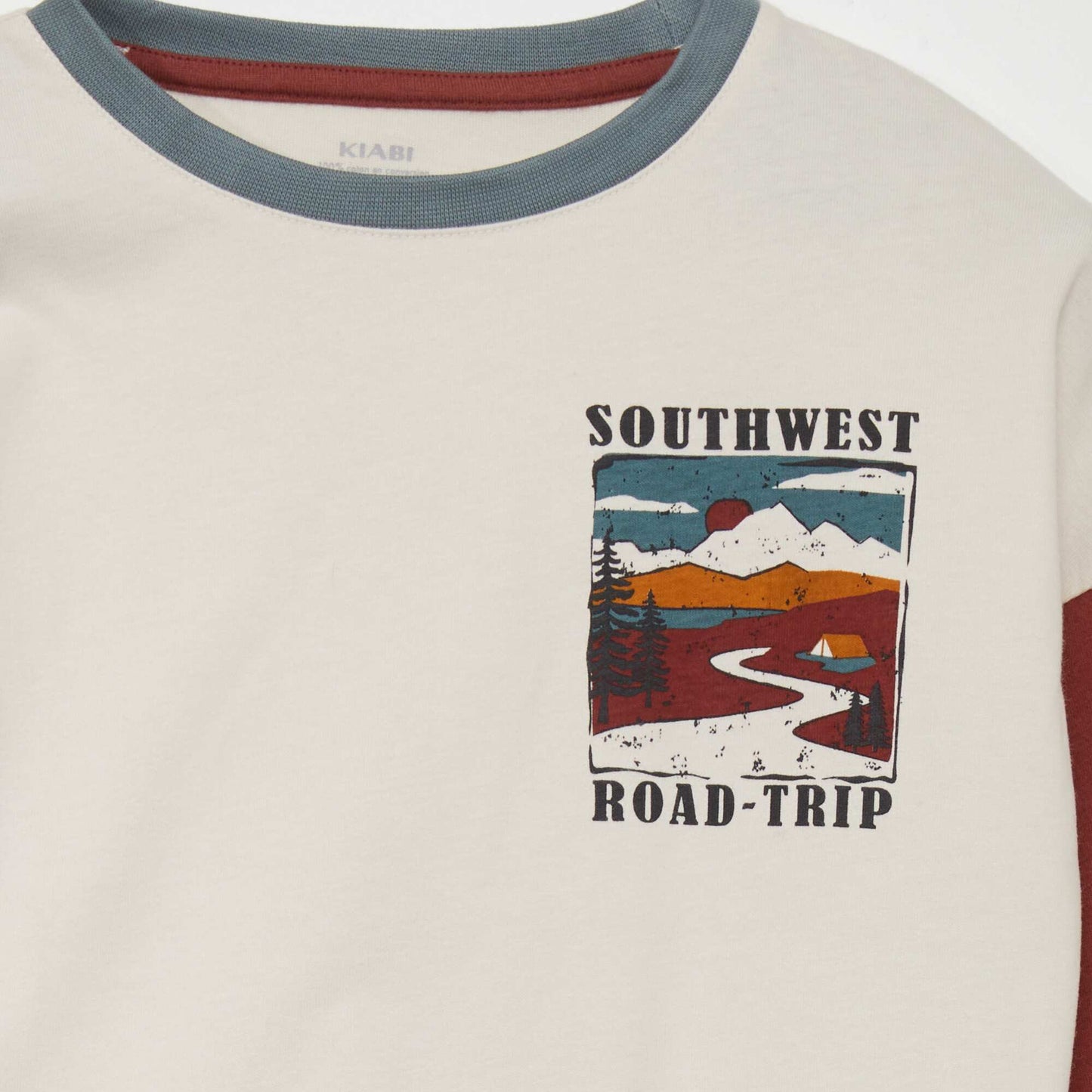 Tee-shirt manches longues tricolore Beige/bordeaux/bleu