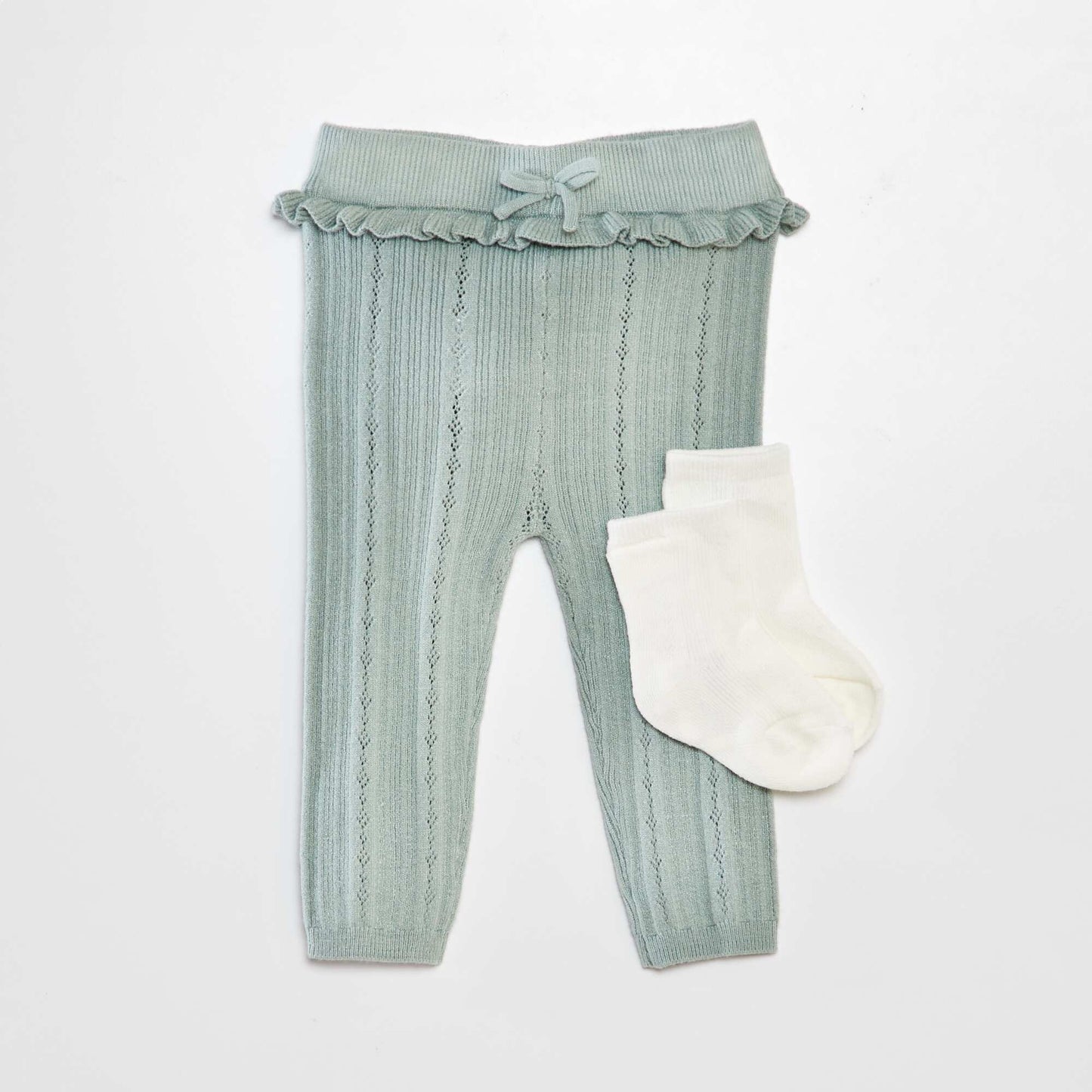 Legging tricot en maille ajour e + chaussettes Vert