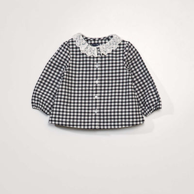 Blouse carreaux avec col claudine Noir/blanc