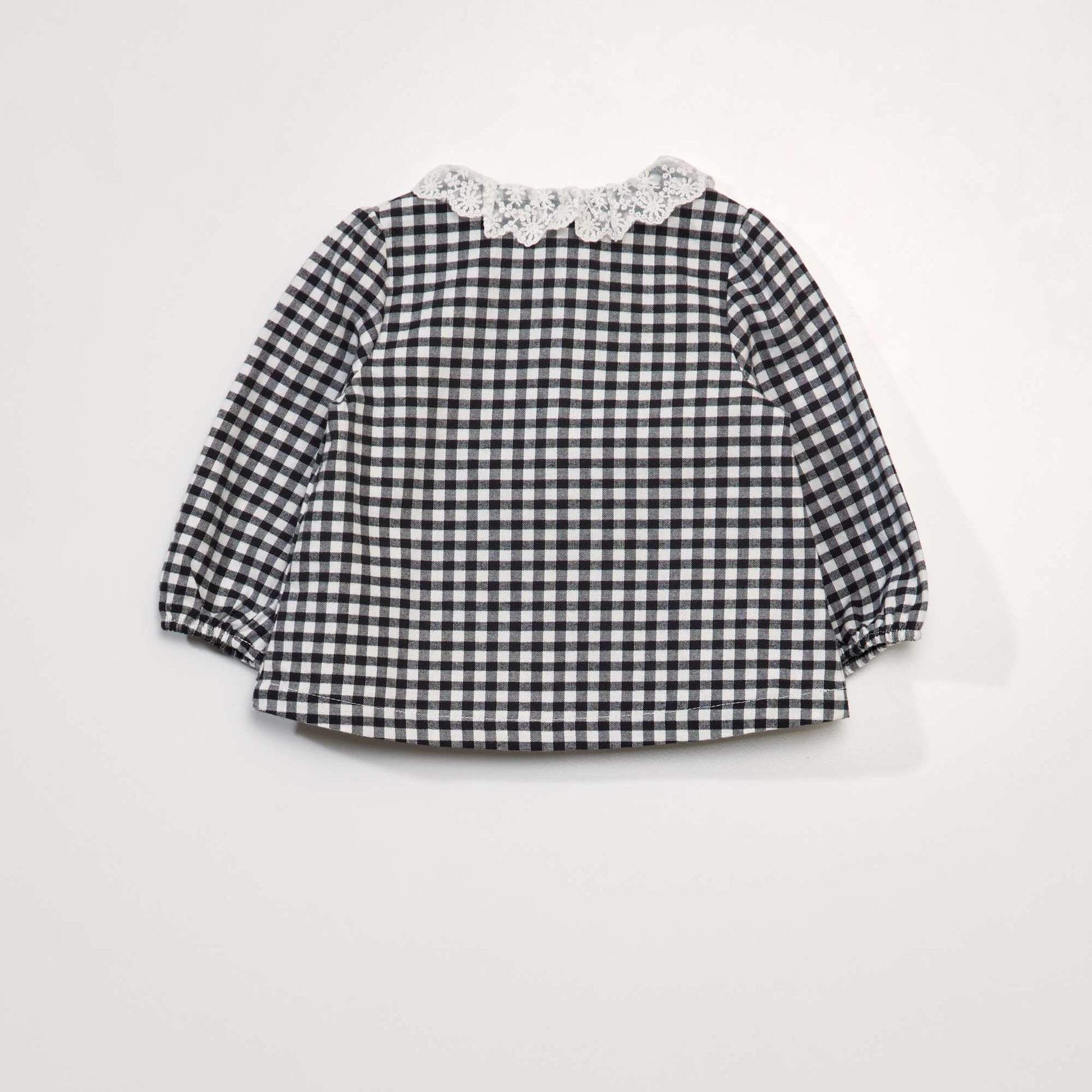 Blouse carreaux avec col claudine Noir/blanc