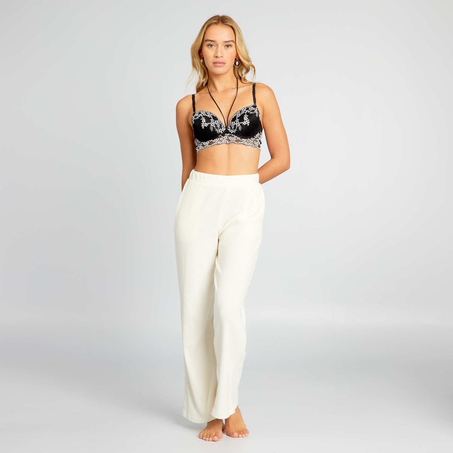 Soutien-gorge push-up en dentelle Noir/blanc