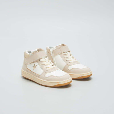 Baskets montantes bicolores Blanc/beige