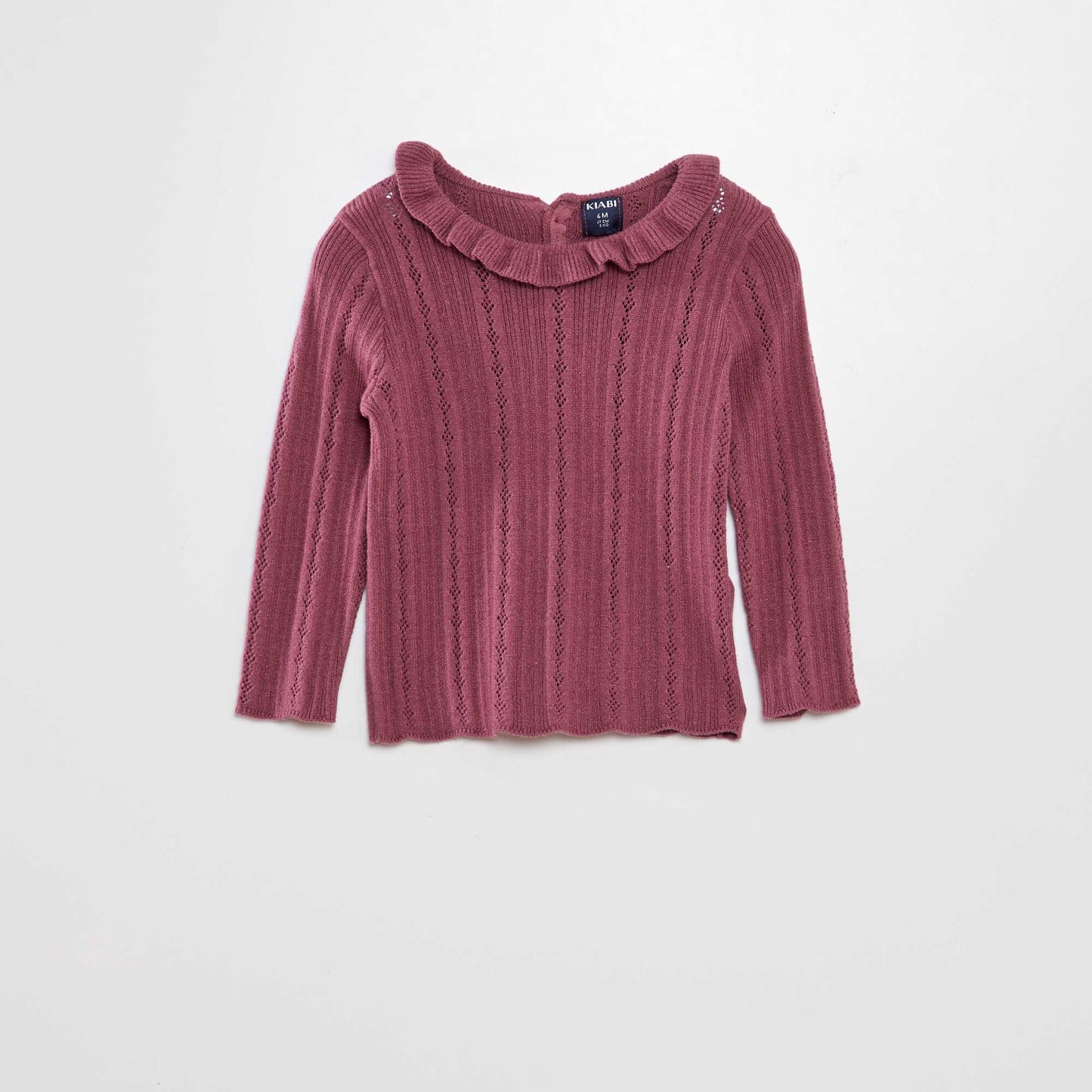 Pull en maille ajour e avec collerette Rose