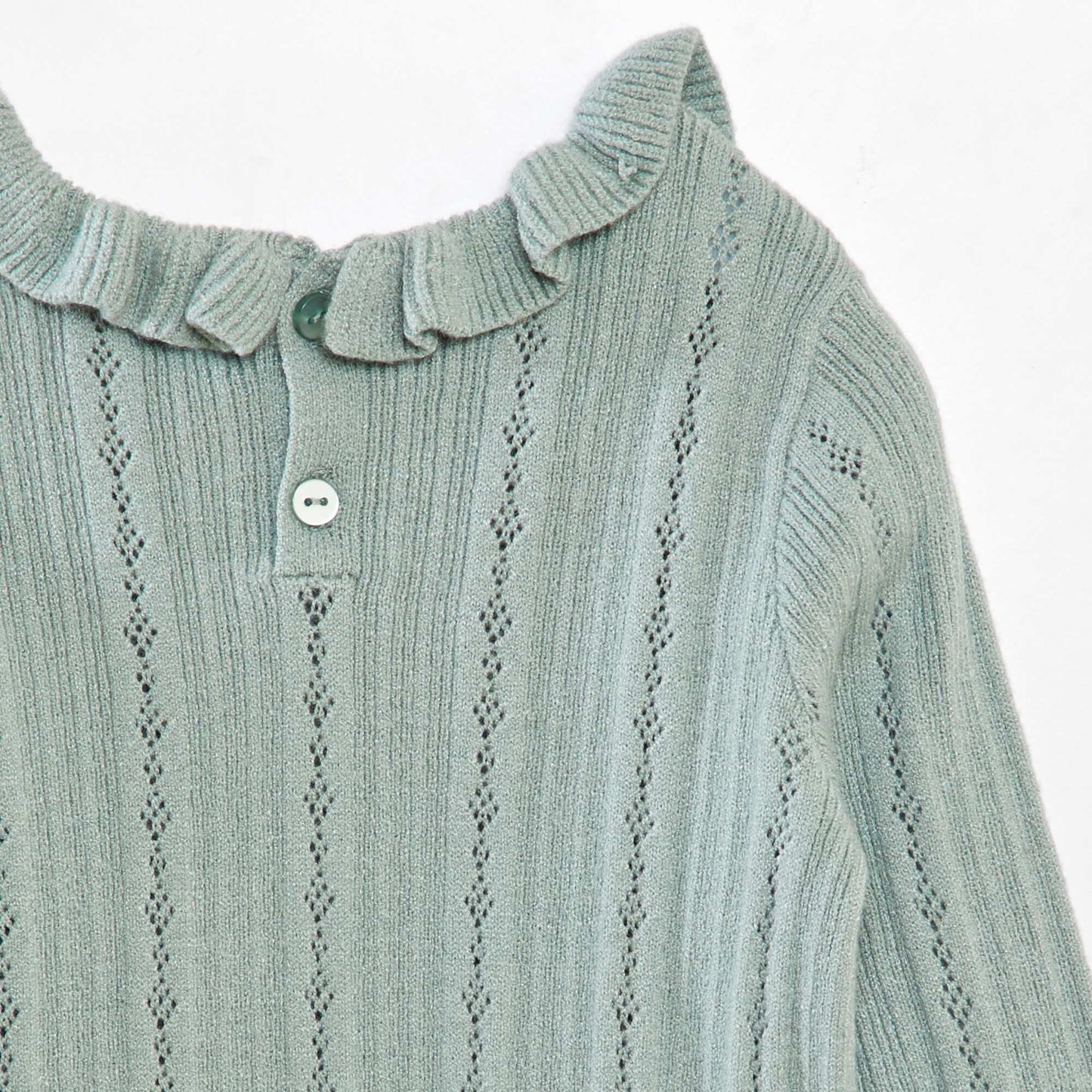 Pull en maille ajour e avec collerette Vert