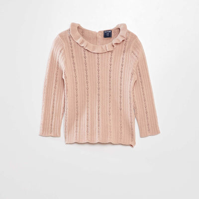 Pull en maille ajour e avec collerette Beige