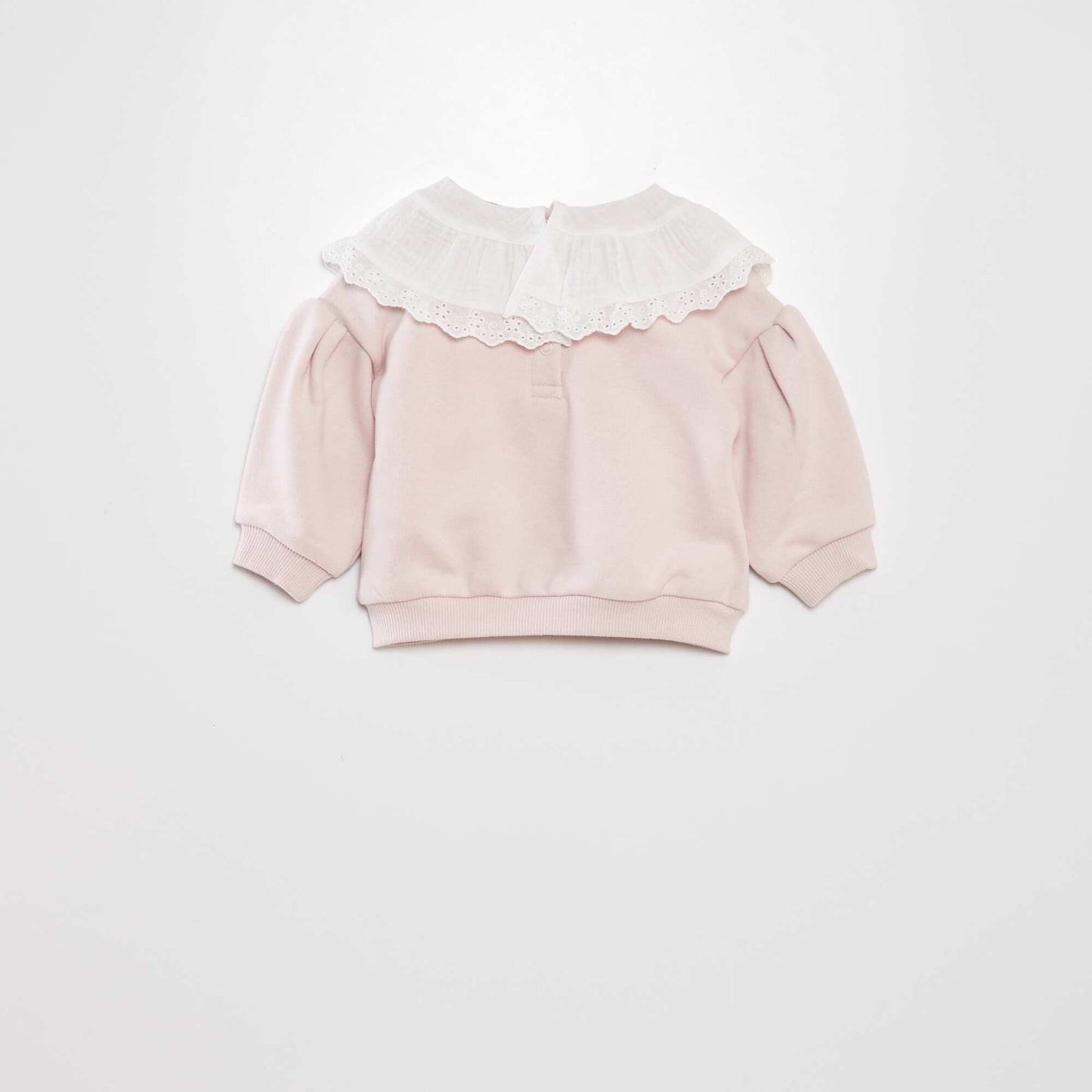 Sweat avec large col en gaze de coton + broderies Rose