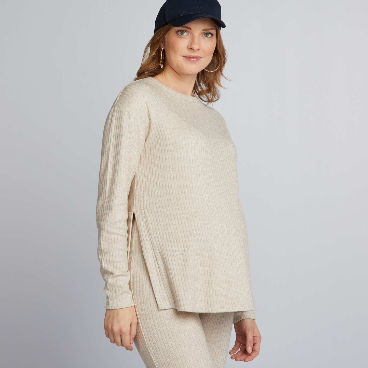 Pull grossesse loose à col rond Beige