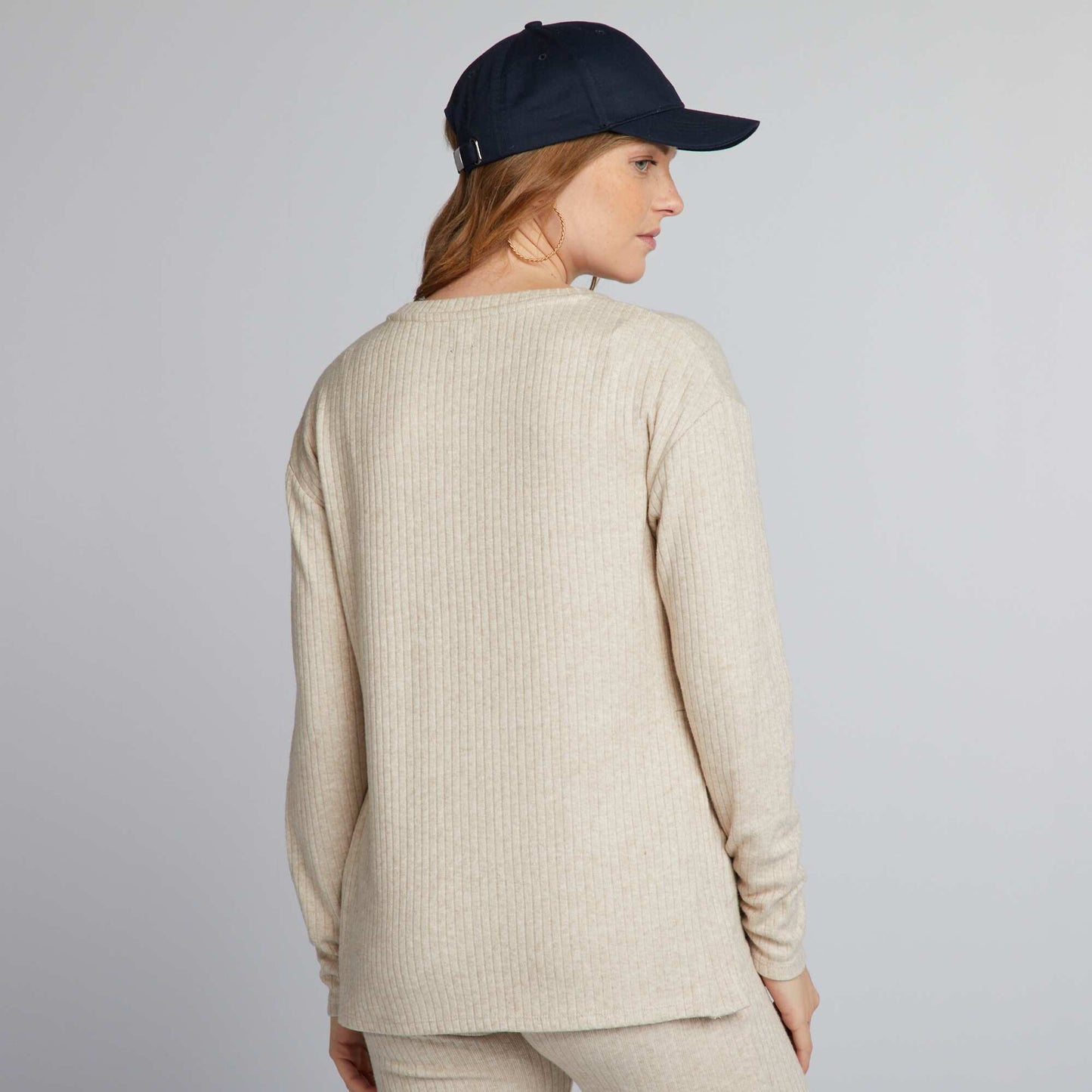 Pull grossesse loose à col rond Beige