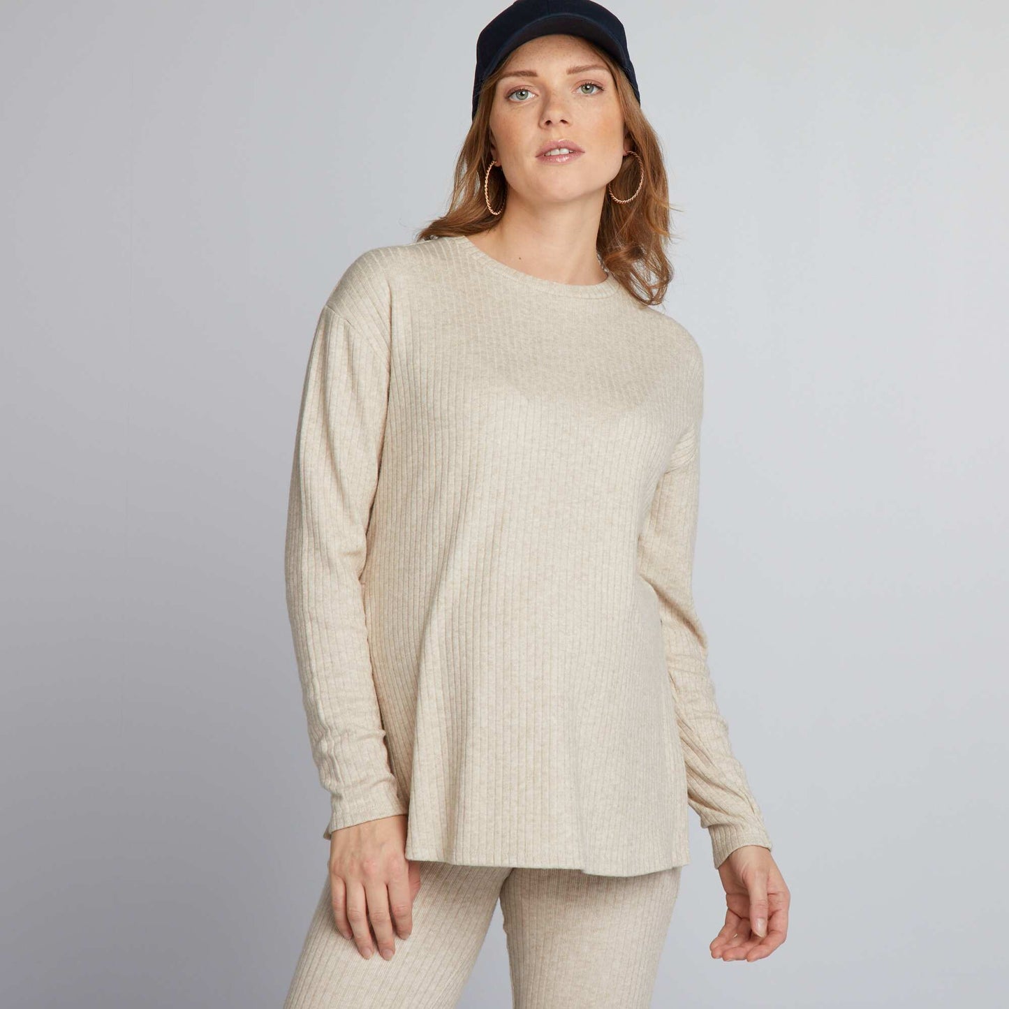 Pull grossesse loose col rond Beige