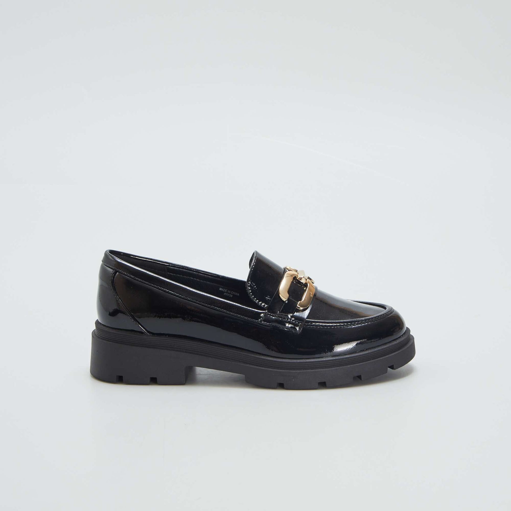 Mocassins vernis boucle dor e noir
