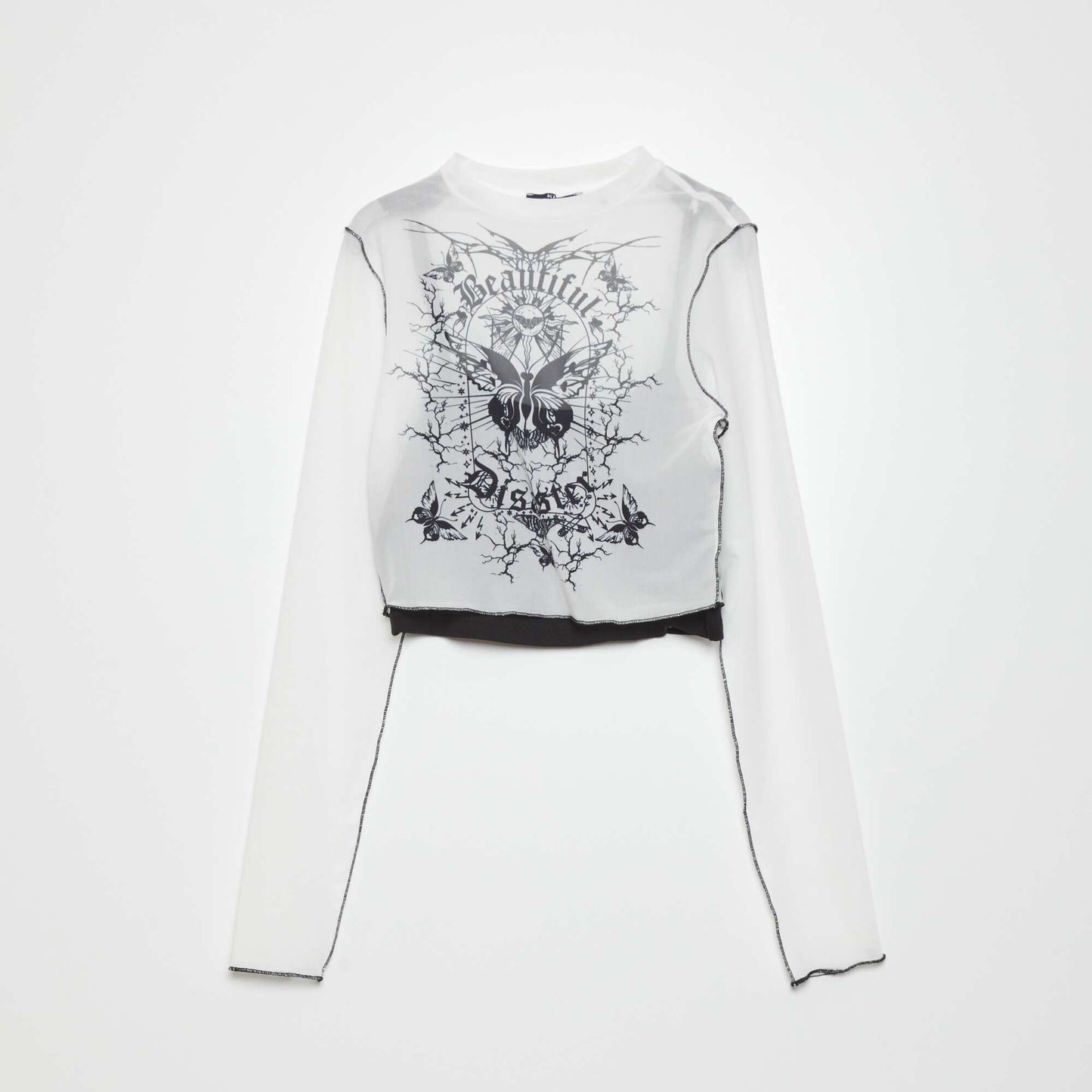 T-shirt cropped r sille transparente Blanc/noir