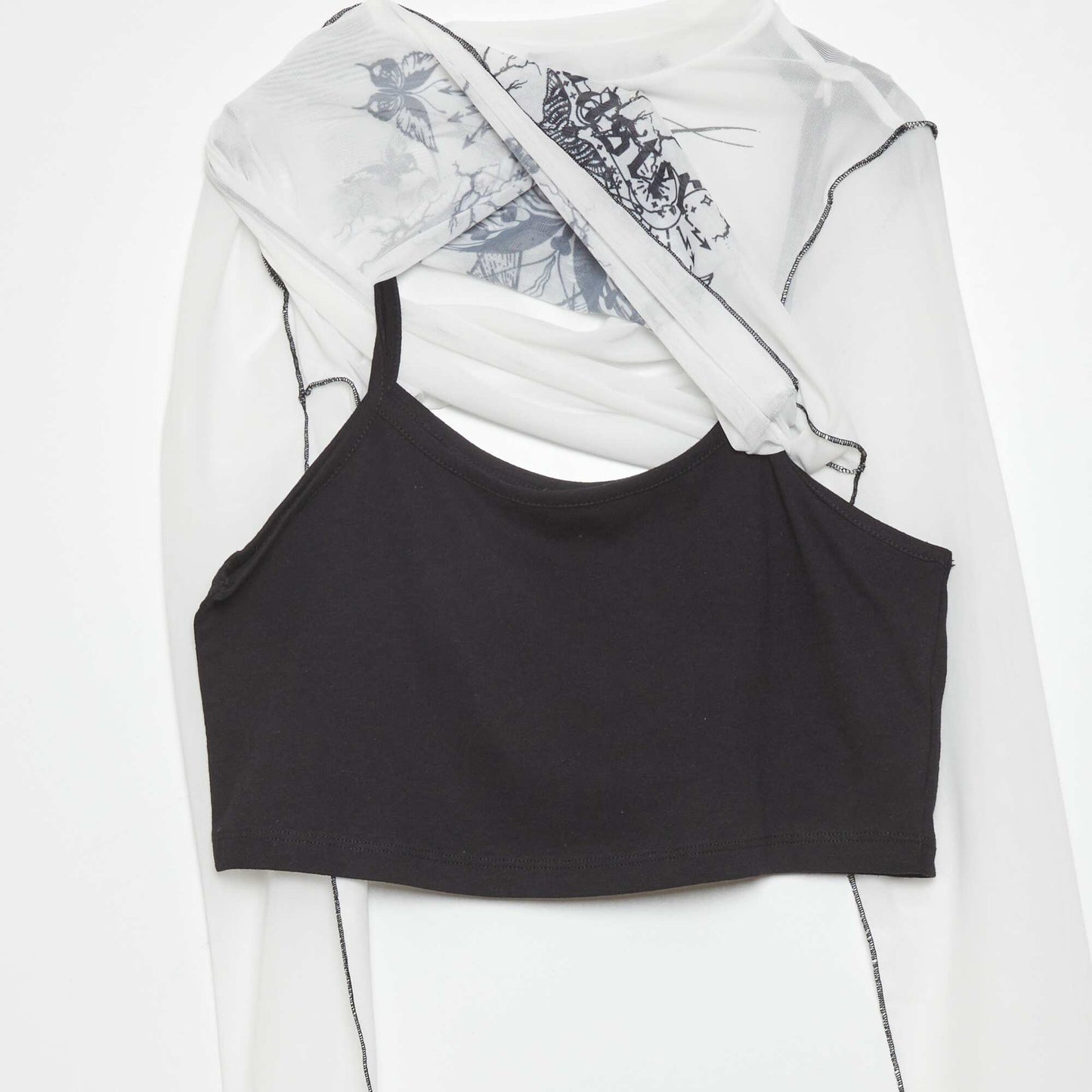 T-shirt cropped r sille transparente Blanc/noir