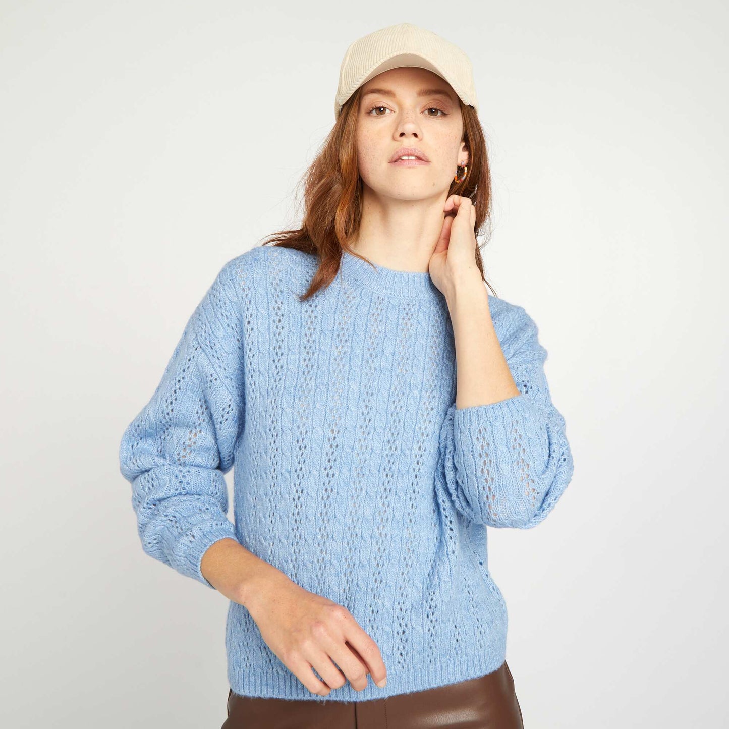 Pull en maille ajour e Bleu