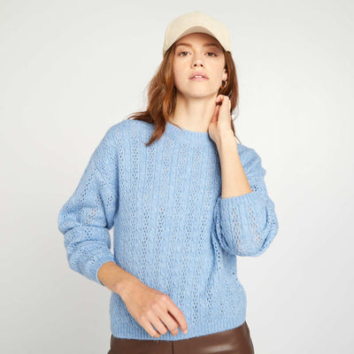 Pull en maille ajour e Bleu