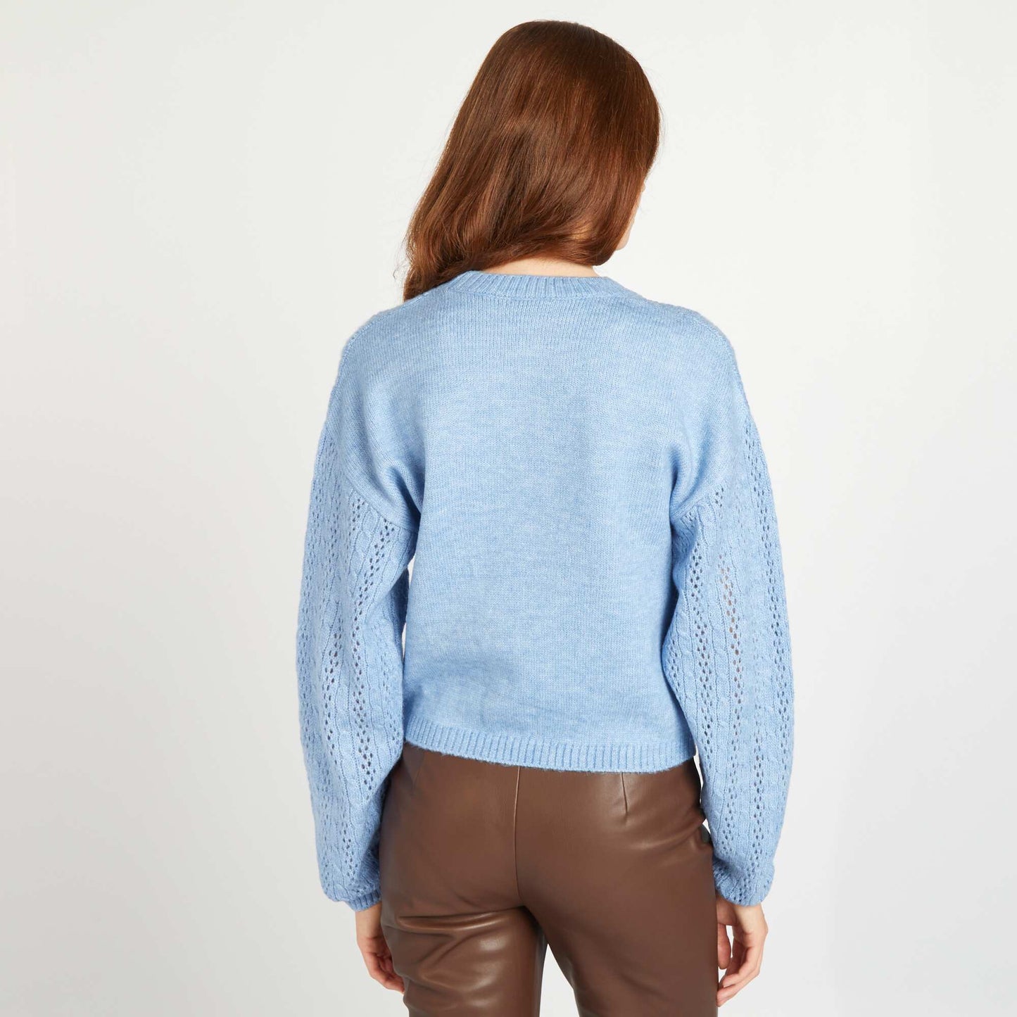 Pull en maille ajour e Bleu