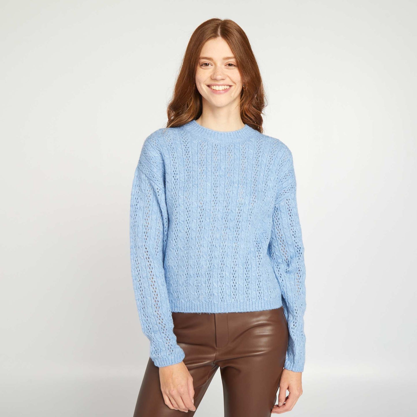 Pull en maille ajour e Bleu