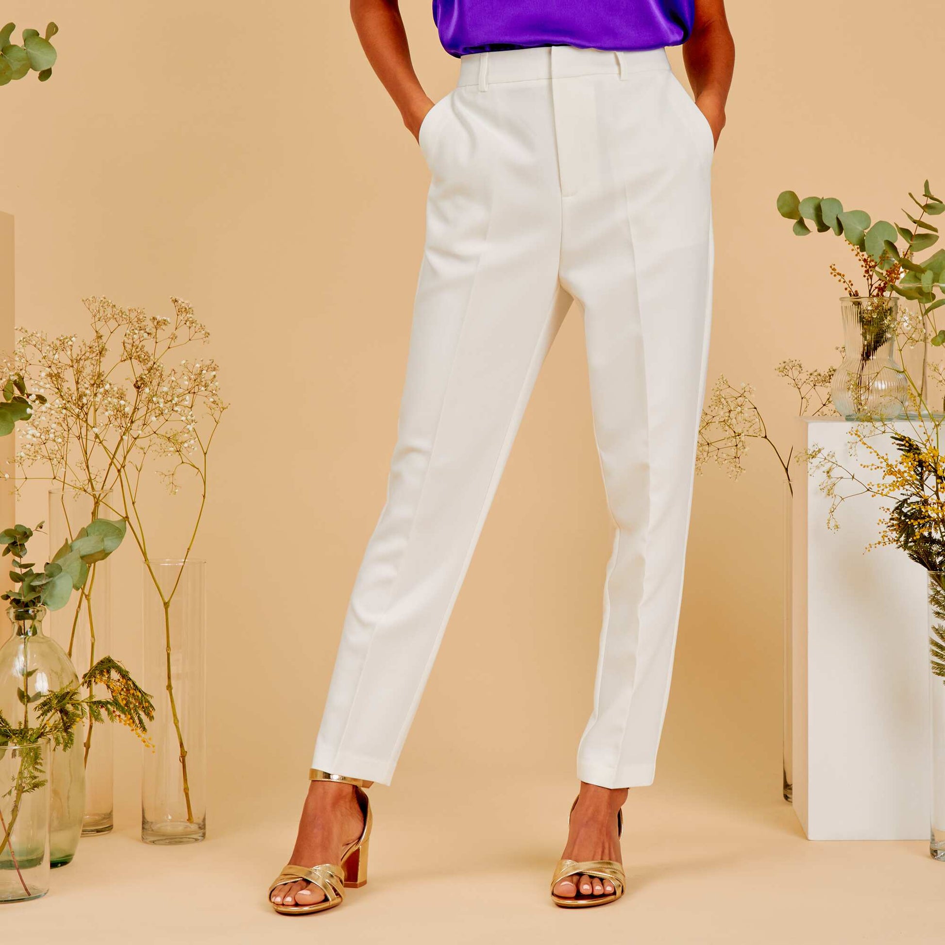 Pantalon cigarette Blanc cass