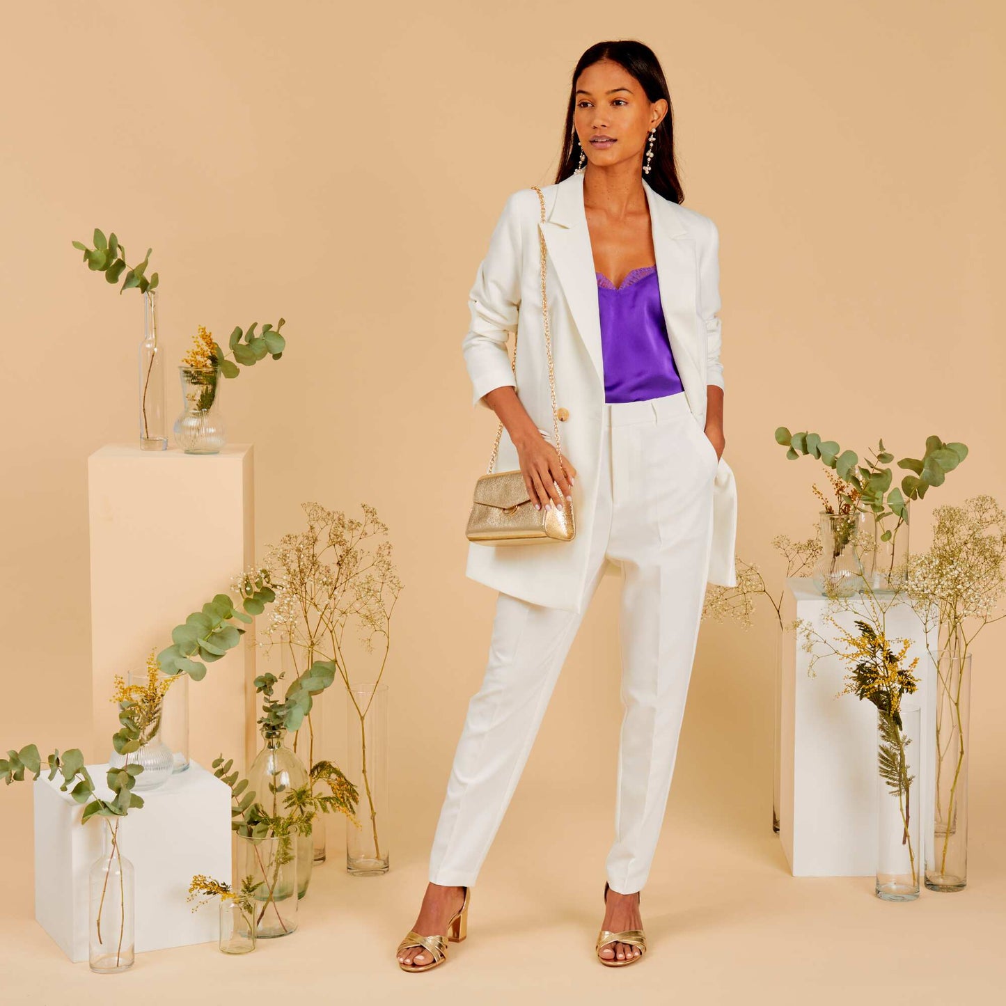 Pantalon cigarette Blanc cass
