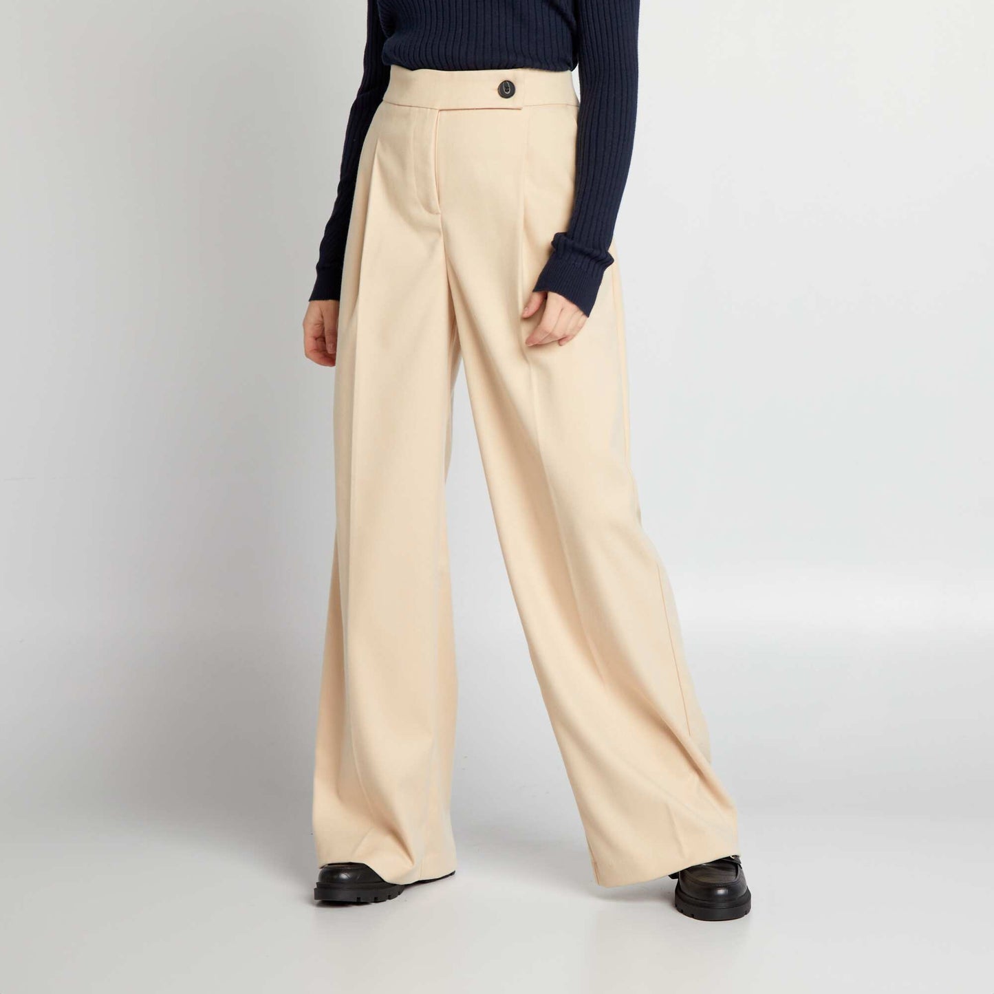 Pantalon flare/bootcut en flanelle Beige