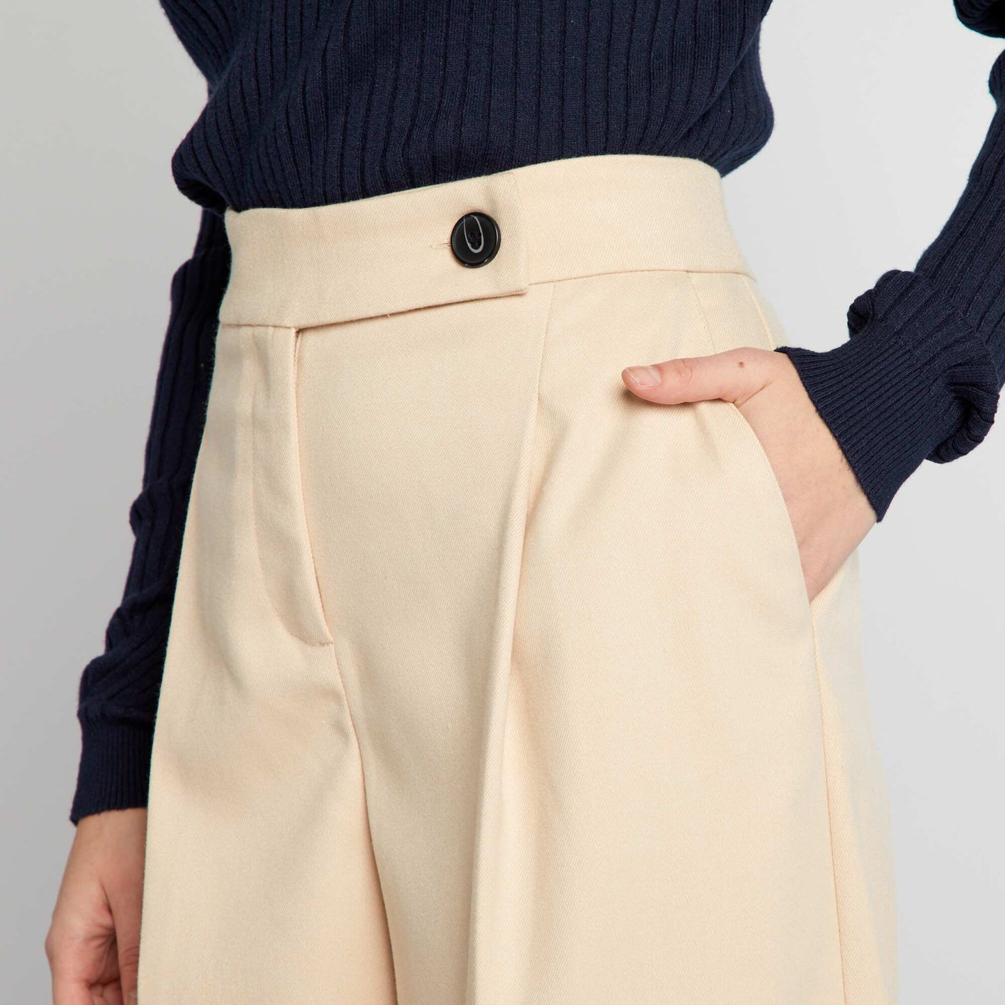 Pantalon flare/bootcut en flanelle Beige