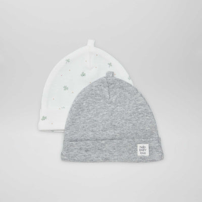 Lot de 2 bonnets de naissance Blanc/gris