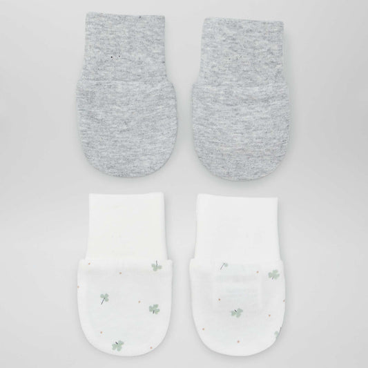 Lot de 2 paires de moufles anti-griffes Blanc/gris