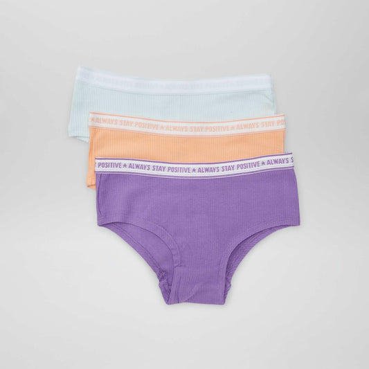 Lot de 3 shorties en maille côtelée Violet/rose/bleu