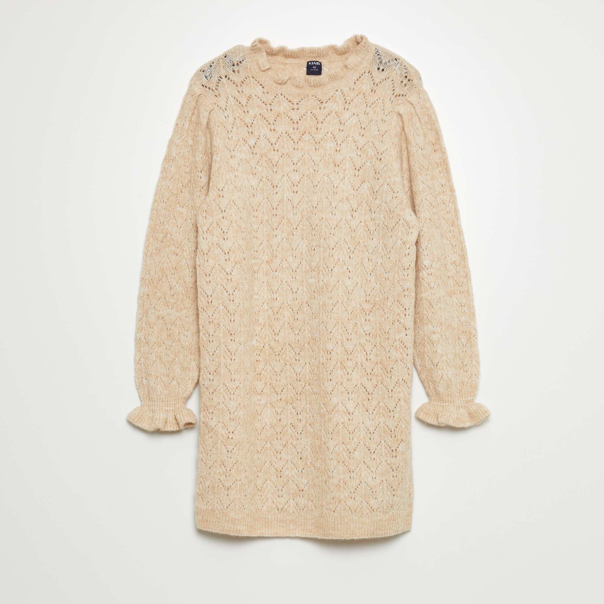 Robe pull maille ajour e Beige